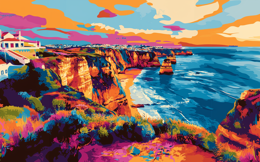 Portugal Algrave Cliffs in vibrant pop-art style