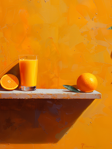 Orange juice on orange wall